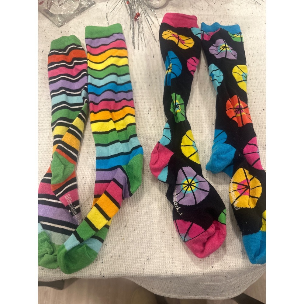 Little Mis Matched Womens Knee High Socks Women Rainbow Stripe Flower Print boho